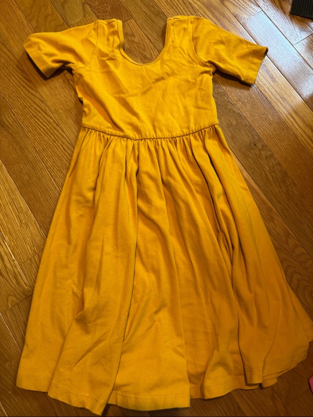 Girls' Mustard Yellow Short-Sleeve Casual Twirl Dress